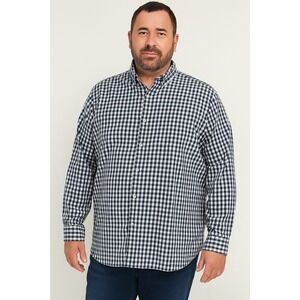 Sonoma Button Up Shirt Men's XXL  Navy White Gingham Plaid Cotton Blend Casual